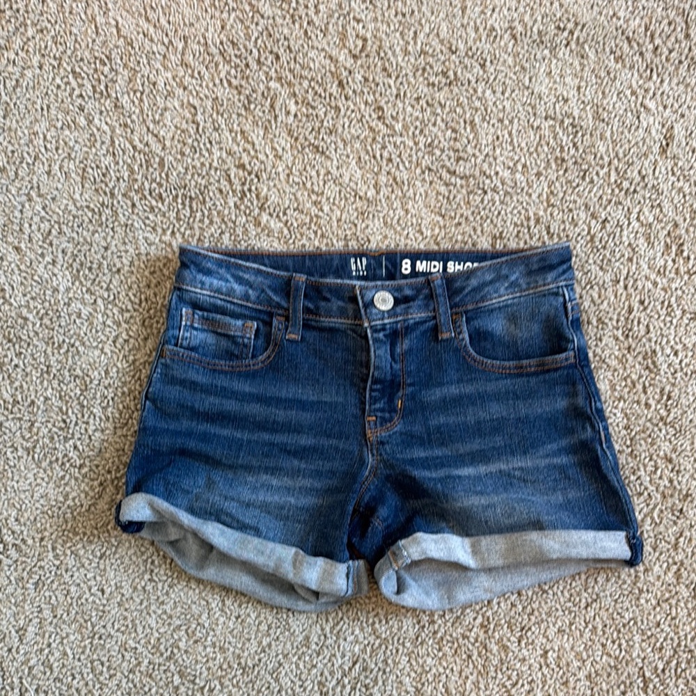 GAP Blue High-Waisted Jean Shorts with Cuffed Hem